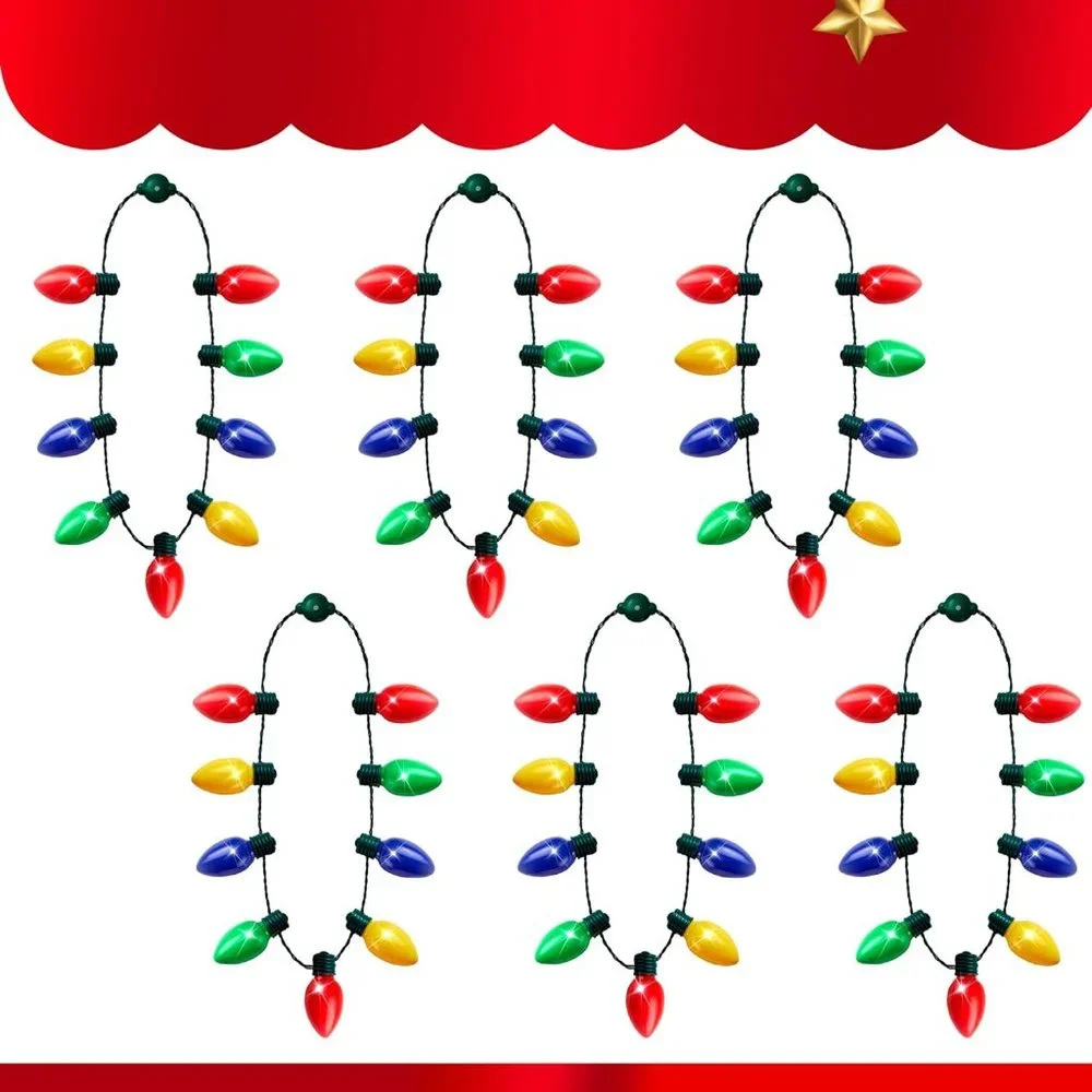 6 Packs Christmas LED Light Up Bulb Necklaces 9 Bulbs LED Necklaces Holiday Nack